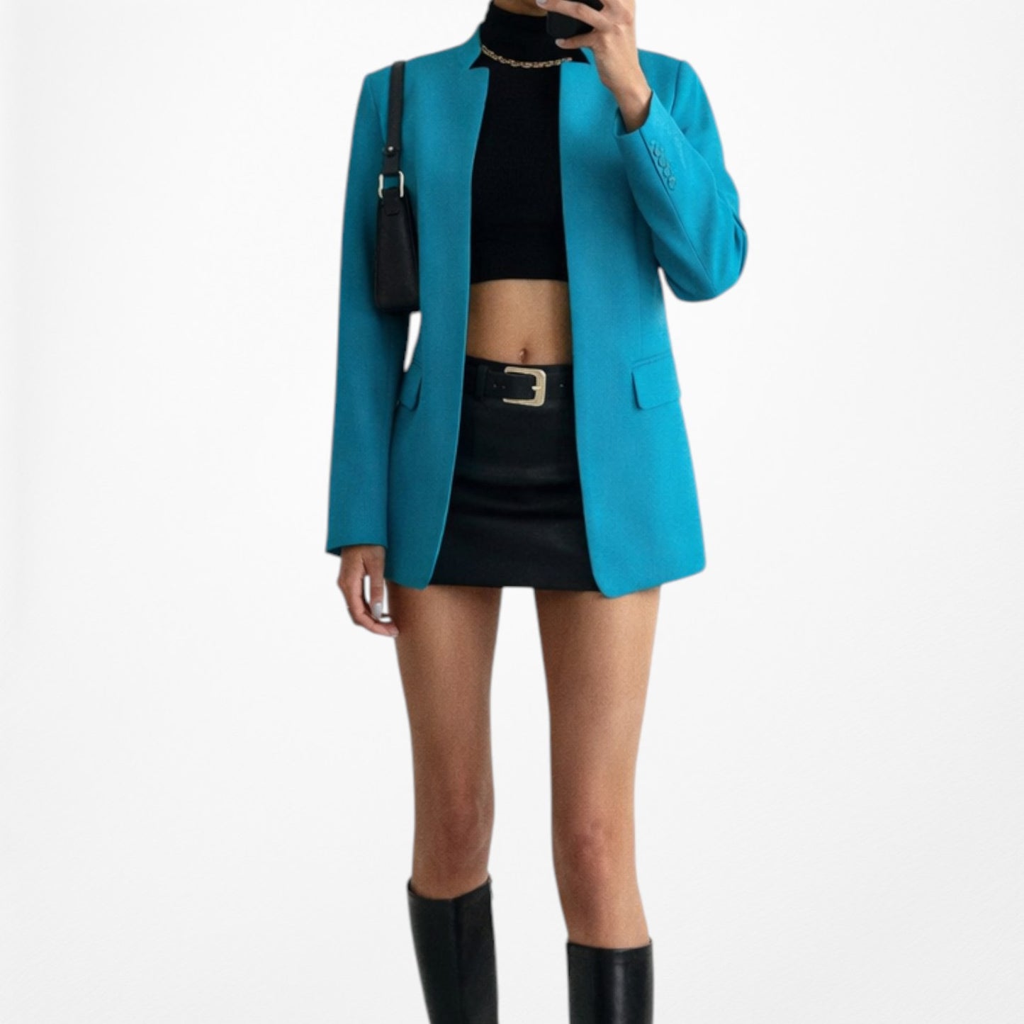 Vintage Y2K 90s Pastel Blue Padded Shoulder Blazer Jacket Coat Size S/M