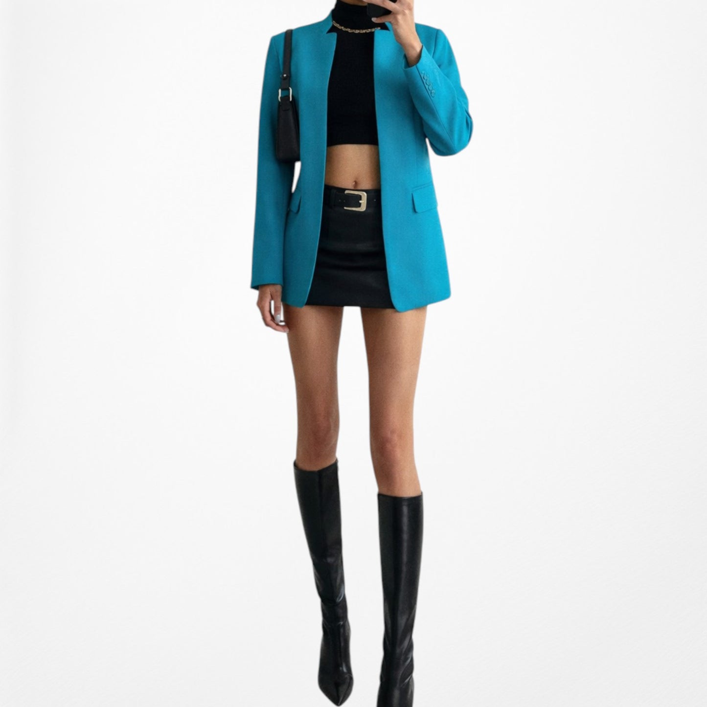 Vintage Y2K 90s Pastel Blue Padded Shoulder Blazer Jacket Coat Size S/M