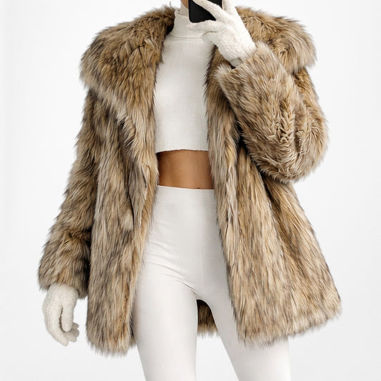 Vintage Y2K Brown Faux Fur Oversized Teddy Coat Jacket Size S