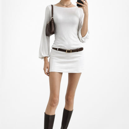 Vintage Y2K Off White Knit Puffy Long Sleeve Bodysuit Top Size XS/S