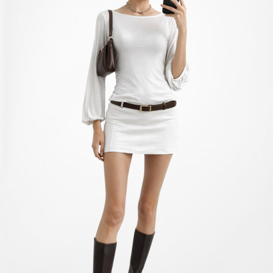 Vintage Y2K Off White Knit Puffy Long Sleeve Bodysuit Top Size XS/S