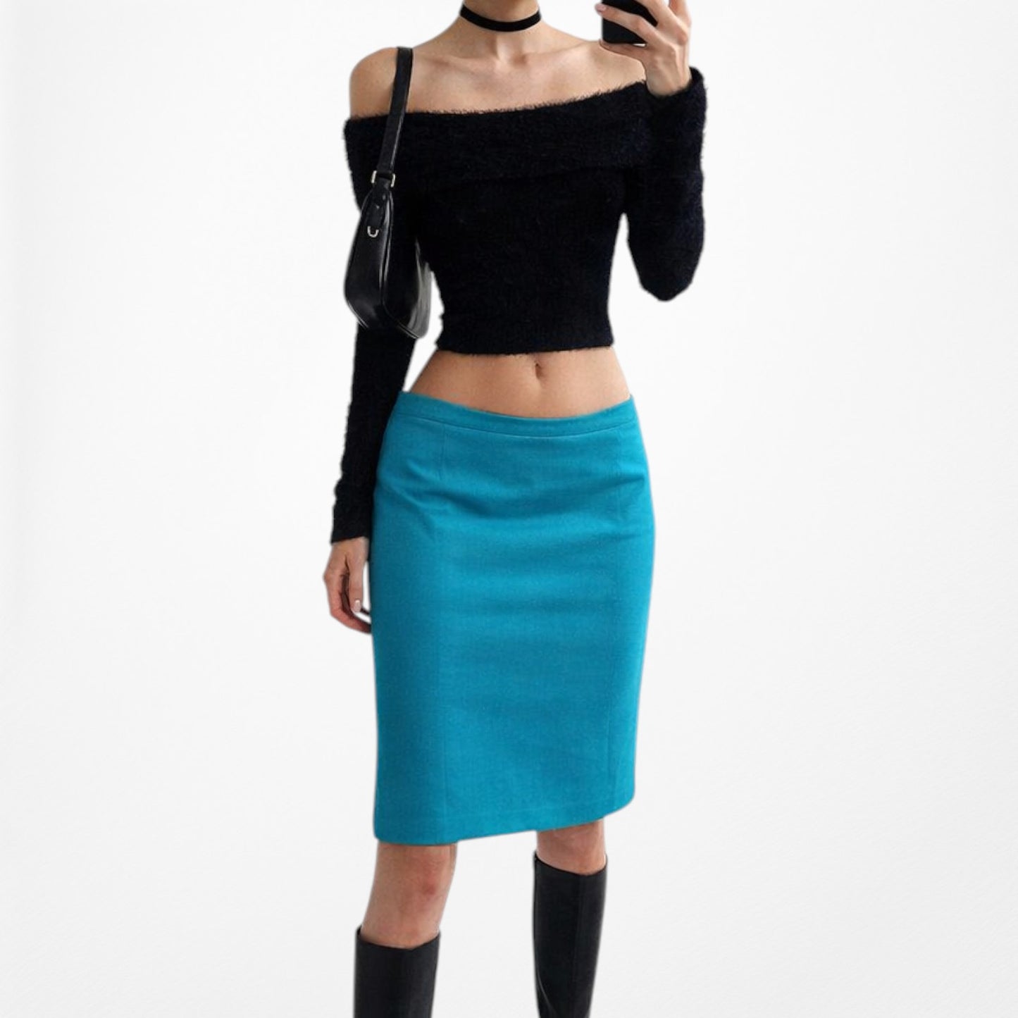 Vintage Y2K Baby Light Blue Bodycon Pencil Knee Length Skirt Size M