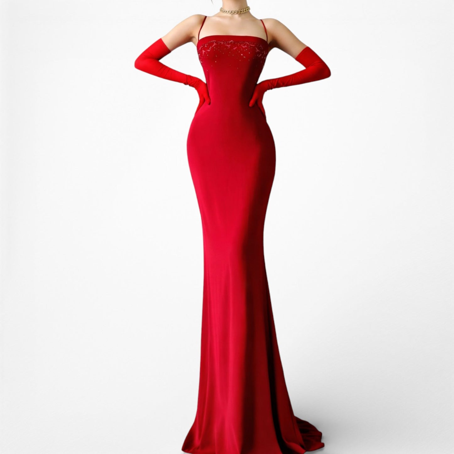 Vintage Y2K 90s Red Knit Bodycon Sequin Formal Prom Side Slit Maxi Dress M