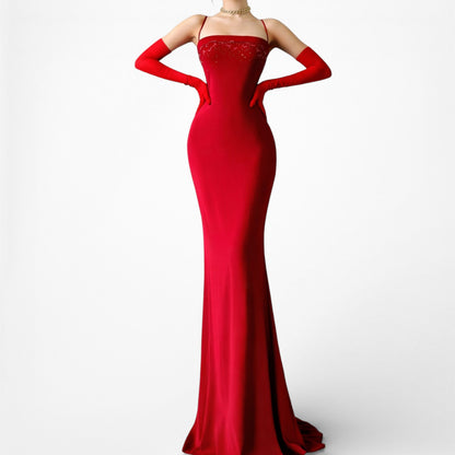 Vintage Y2K 90s Red Knit Bodycon Sequin Formal Prom Side Slit Maxi Dress M