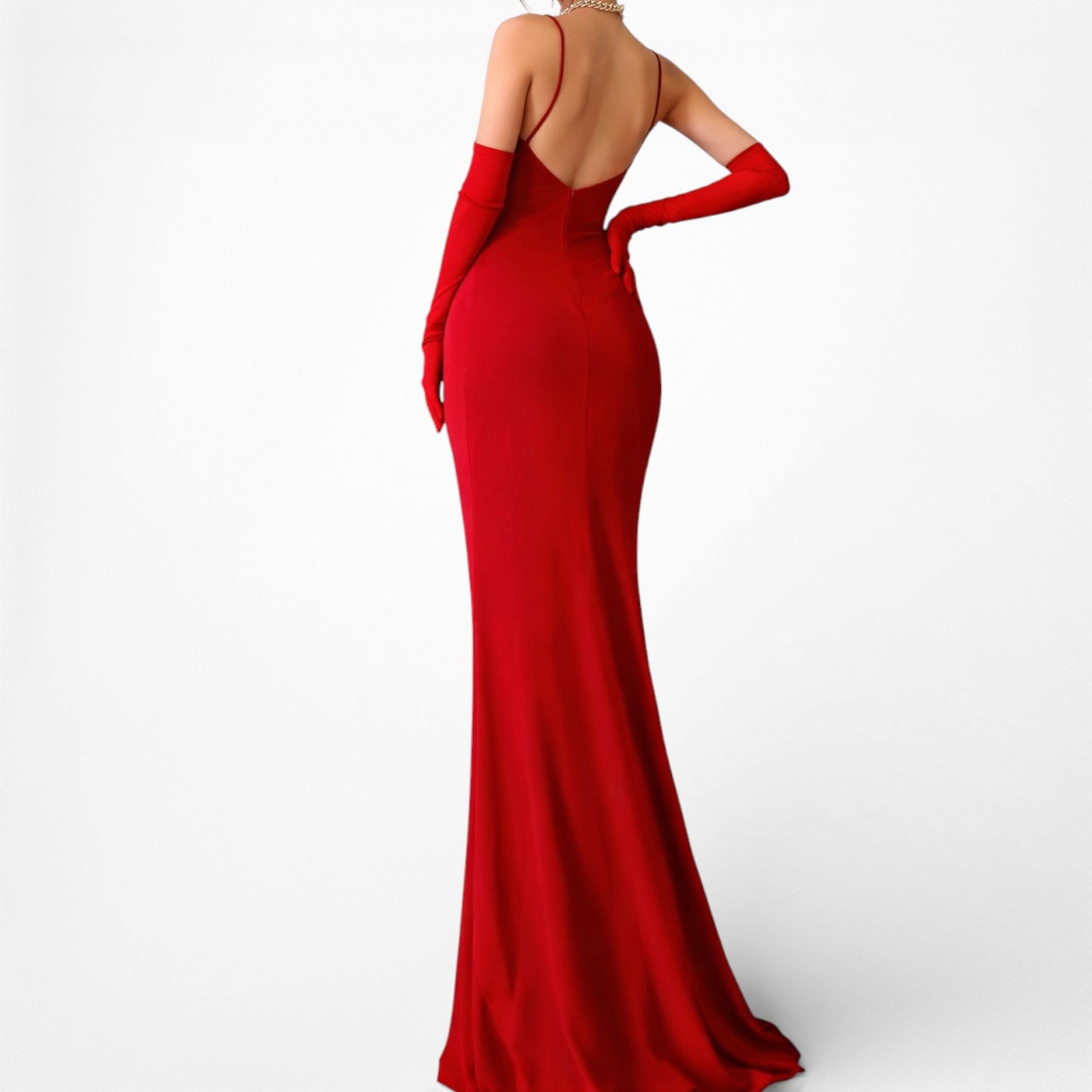 Vintage Y2K 90s Red Knit Bodycon Sequin Formal Prom Side Slit Maxi Dress M