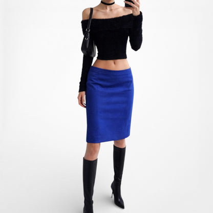 Vintage Y2K Blue High Waisted Low Rise Bodycon Knee Length Pencil Skirt Size S/M