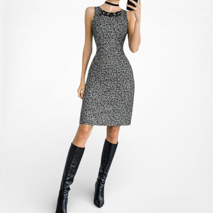 Vintage Y2K Black White Printed Knee Length Cocktail Bodycon Dress Size M