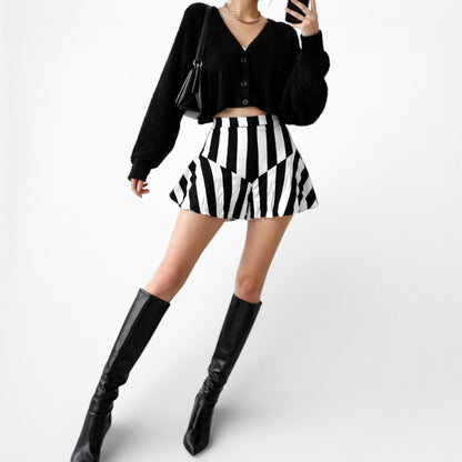 Vintage Y2K High Waisted Ruffle Pleated Striped Skirt Size XS/S