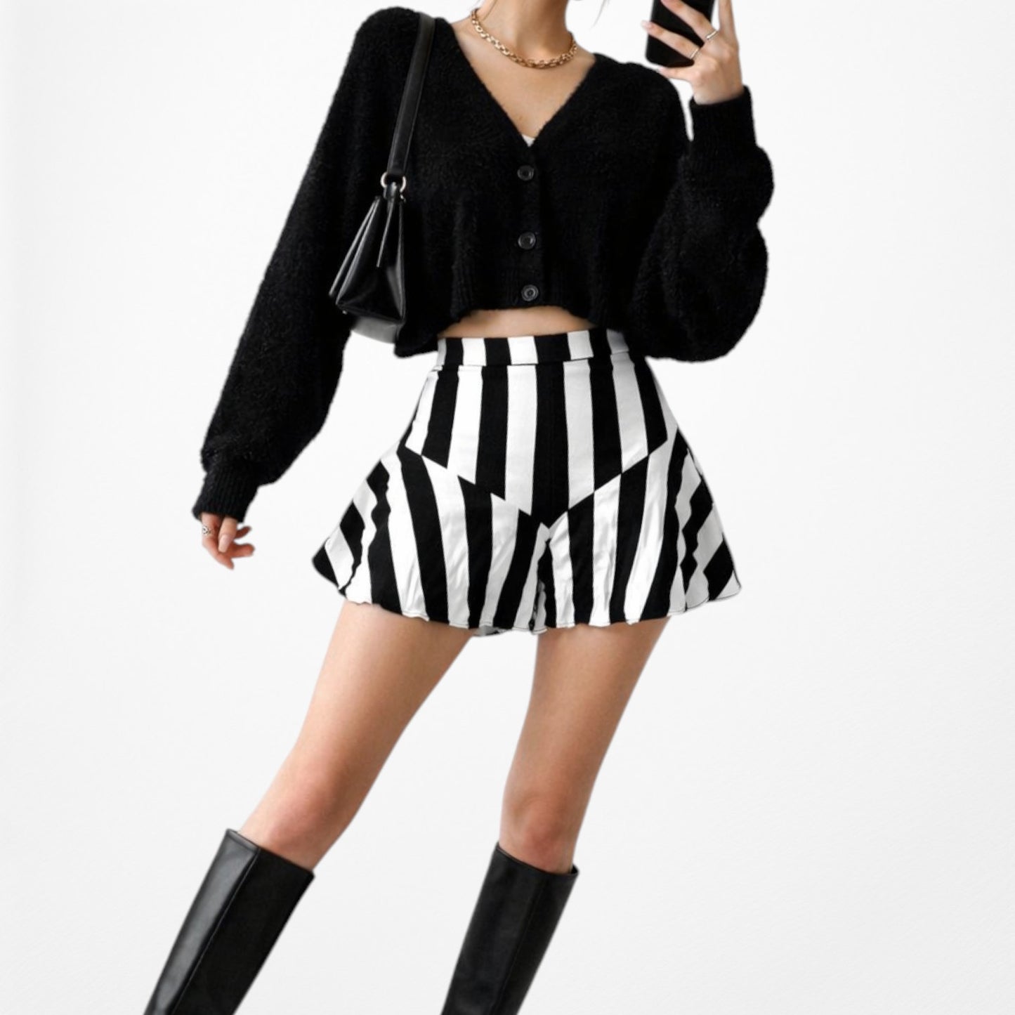 Vintage Y2K High Waisted Ruffle Pleated Striped Skirt Size XS/S