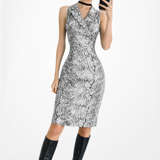 Vintage Y2K Animal Print Knit Gray Knee Length Bodycon Cocktail Dress Size 4/M