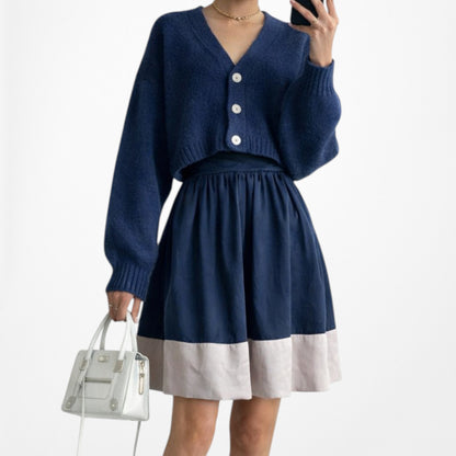 Vintage Y2K Satin High Waisted Navy Blue Silver Knee Length Flared Skirt Size S