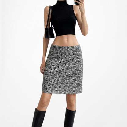 Vintage Y2K Gray Gold Black Bodycon Pencil Knee Length Skirt Size 6P/M