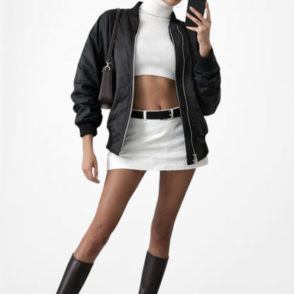 Topshop Zipper Detail Puffy Black Bomber Jacket Size XS