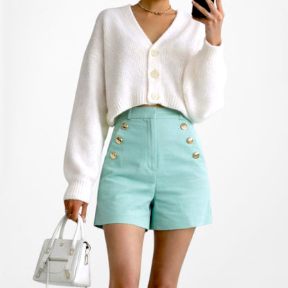 Zara Bright Blue High Waisted Buttoned Front Casual Shorts Size XS