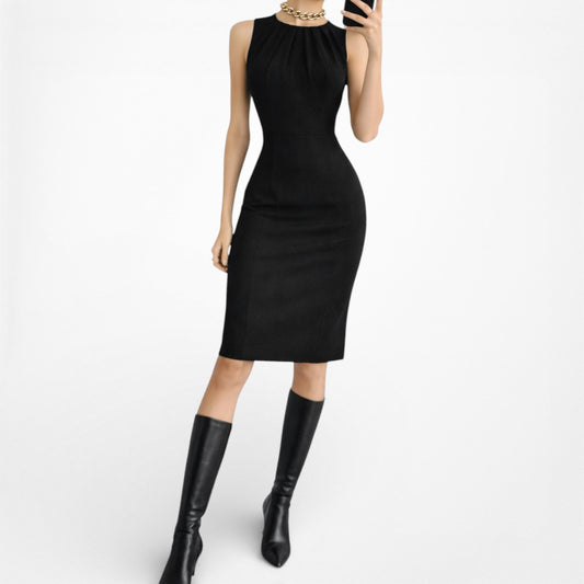 Vintage Y2K Black Pleated Knee Length Bodycon Cocktail Dress Size 4/M