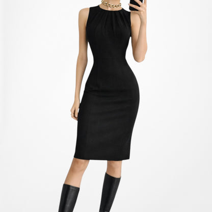 Vintage Y2K Black Pleated Knee Length Bodycon Cocktail Dress Size 4/M