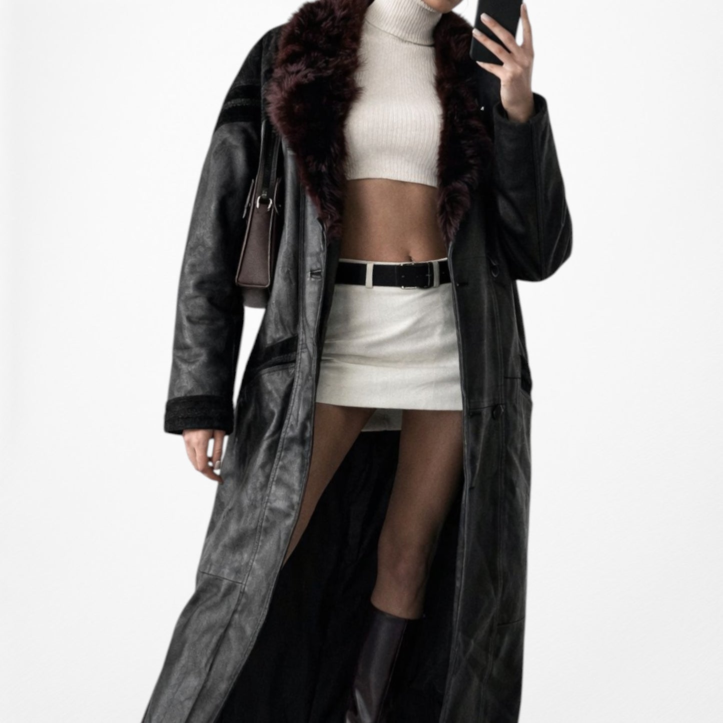 Black Vintage Authentic Leather Shoulder Padded Button Front Coat Jacket Size M