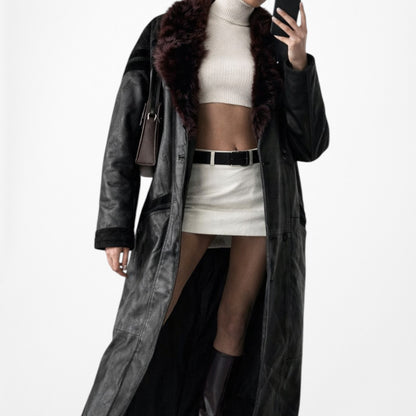 Black Vintage Authentic Leather Shoulder Padded Button Front Coat Jacket Size M