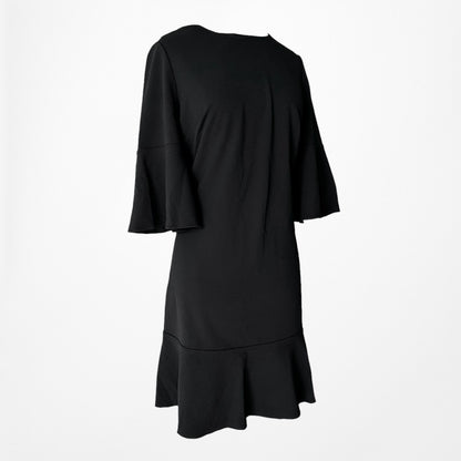 Vintage Y2K Black Long Bell Sleeves Ruffle Hem Knee Length Dress Size L