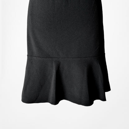 Vintage Y2K Black Long Bell Sleeves Ruffle Hem Knee Length Dress Size L