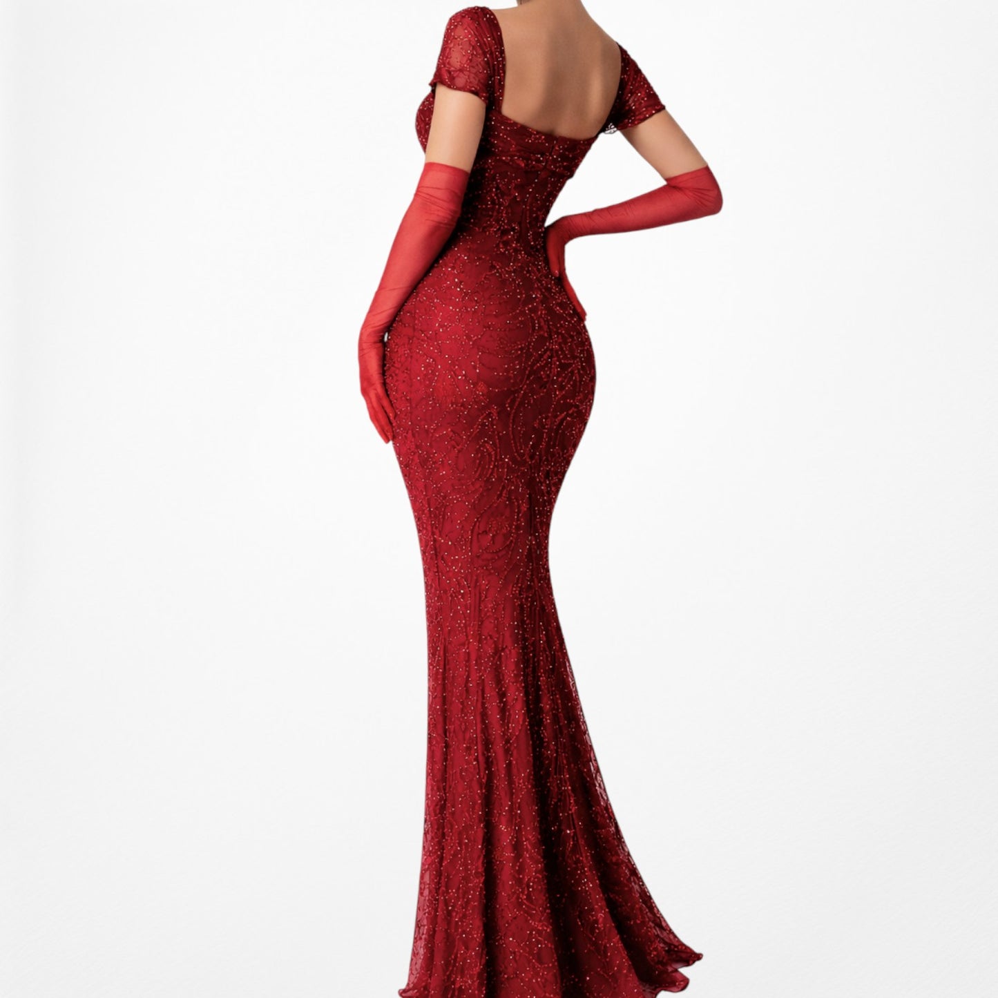 Vintage Red Beaded Fit Flared Silk Bodycon Maxi Prom Scarf Dress Size S/M