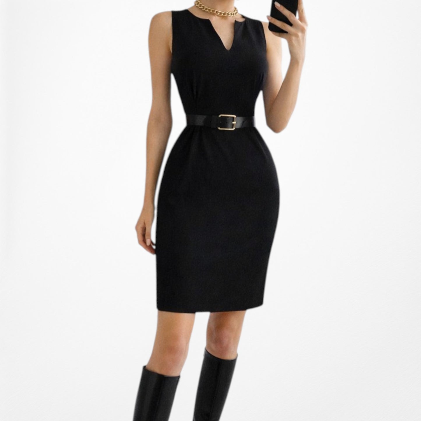 Vintage Y2K Black Knee Length Bodycon Sleeveless Cocktail Party Dress Size M