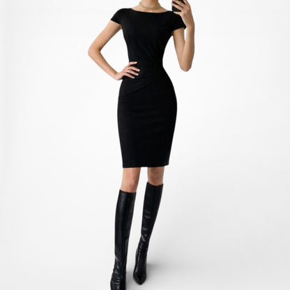 Vintage Y2K Black Capped Sleeve Knee Length Bodycon Dress Size 4/M