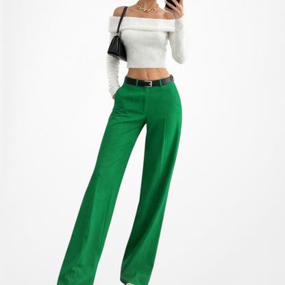 Zara Green High Waisted Button Front Detail Straight Leg Pants Size XS/S