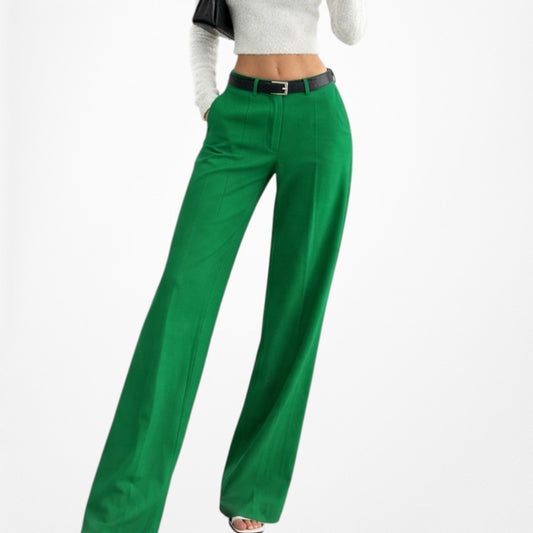Zara Green High Waisted Button Front Detail Straight Leg Pants Size XS/S
