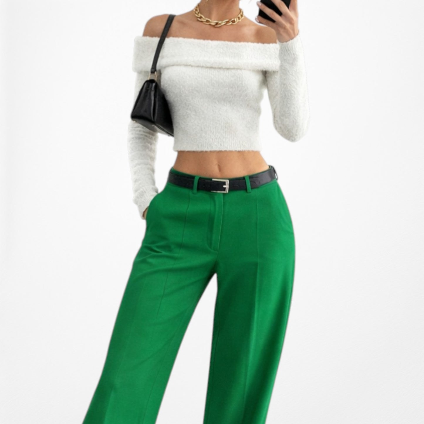 Zara Green High Waisted Button Front Detail Straight Leg Pants Size XS/S