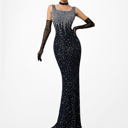 Gray Silk Beaded Maxi Bodycon Slit Formal Prom Dress Size S