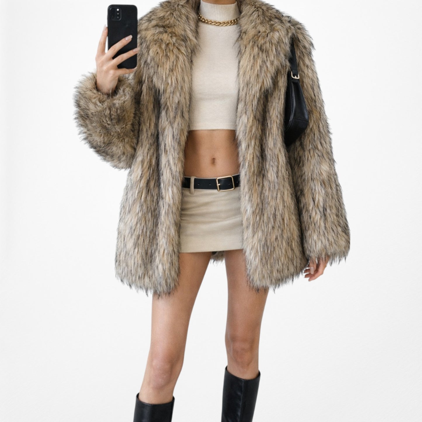 Vintage Y2K Brown Faux Fur Oversized Teddy Coat Jacket Size S