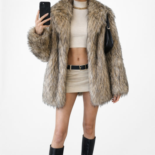 Vintage Y2K Brown Faux Fur Oversized Teddy Coat Jacket Size S