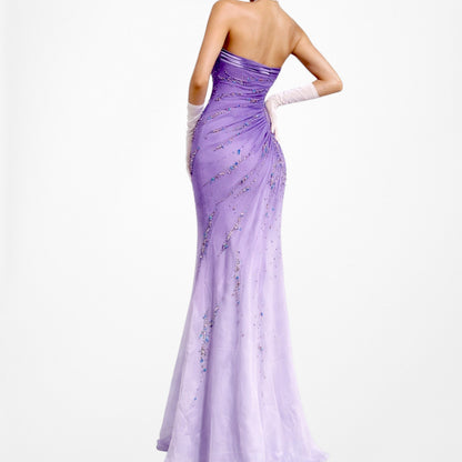 Vintage Purple Gradient Ombre Beaded Strapless Side Slit Maxi Prom Dress Size XS