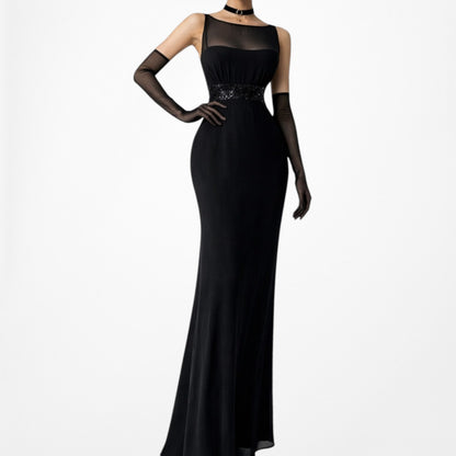 Vintage Y2K 90s Black Sequin Embellished Maxi Formal Cocktail Dress Size M