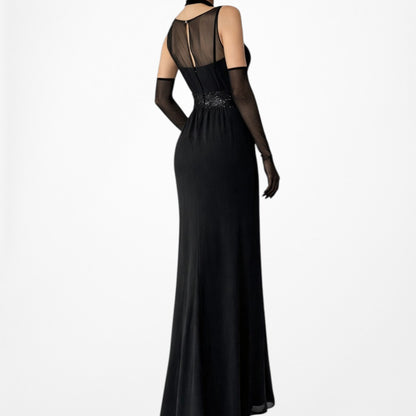 Vintage Y2K 90s Black Sequin Embellished Maxi Formal Cocktail Dress Size M