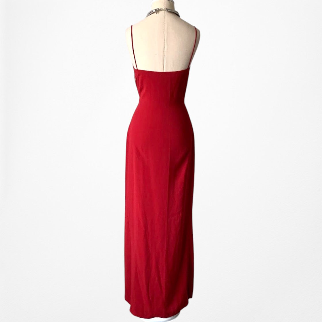 Vintage Y2K 90s Red Knit Bodycon Sequin Formal Prom Side Slit Maxi Dress M