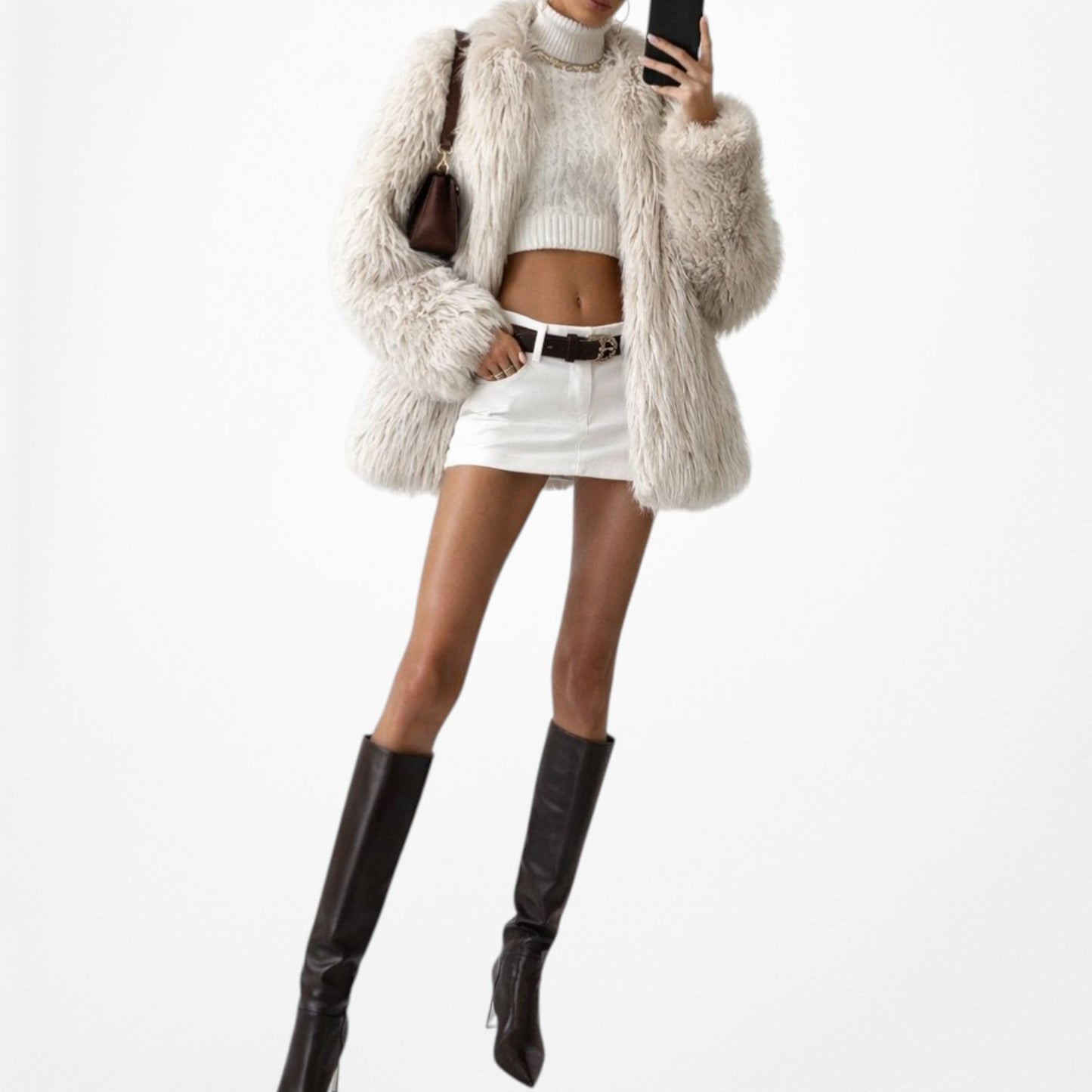 Vintage Y2K Off White Beige Faux Fur Oversized Teddy Style Coat Jacket Size M