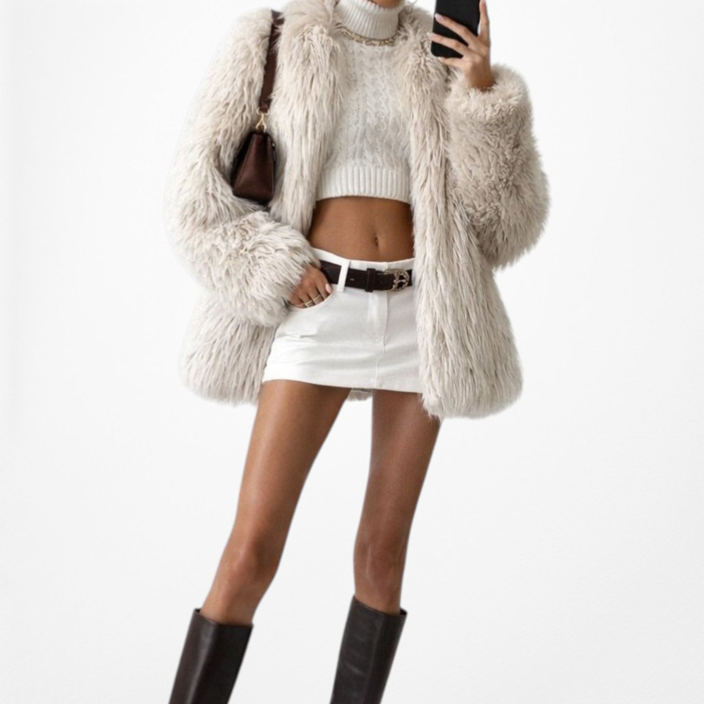 Vintage Y2K Off White Beige Faux Fur Oversized Teddy Style Coat Jacket Size M
