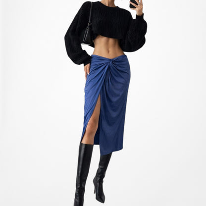 Zara High Waisted Pleated High Slit Satin Midi Skirt Size XS