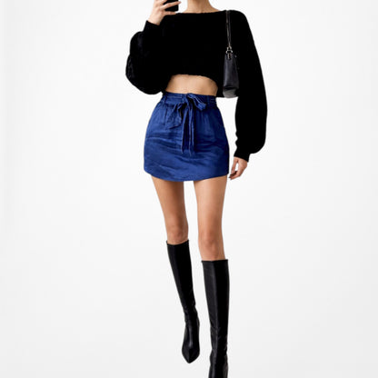 Vintage Y2K Navy Blue High Waisted Silk Pocket Mini Pencil Skirt Size XS/S