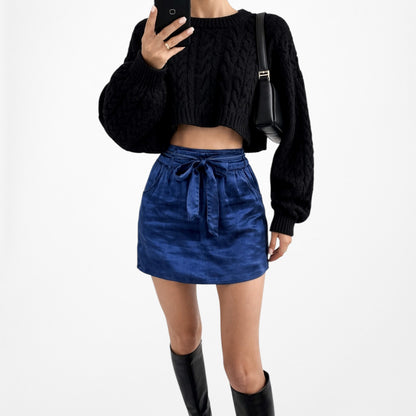 Vintage Y2K Navy Blue High Waisted Silk Pocket Mini Pencil Skirt Size XS/S