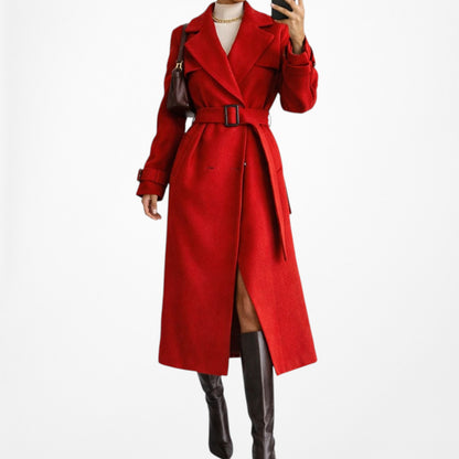 Red Oversized Belted Trench Coat Peacoat Style Long Jacket Size XS/S/M