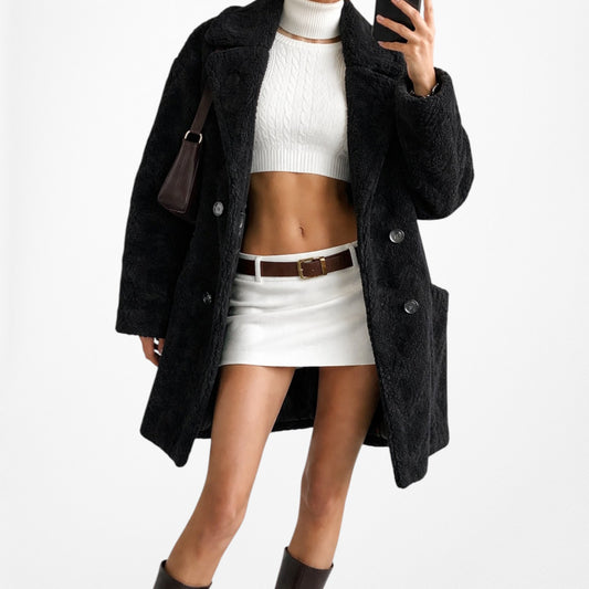 Vintage Y2K Black Faux Fur Oversized Fit Teddy Style Coat Jacket Size S