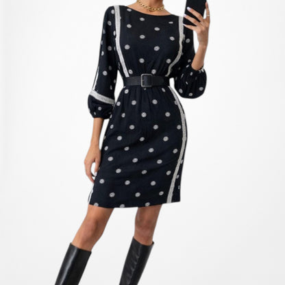 Vintage Y2K 90s Blue Long Puffy Sleeve Striped Floral Knee Length Dress Size M