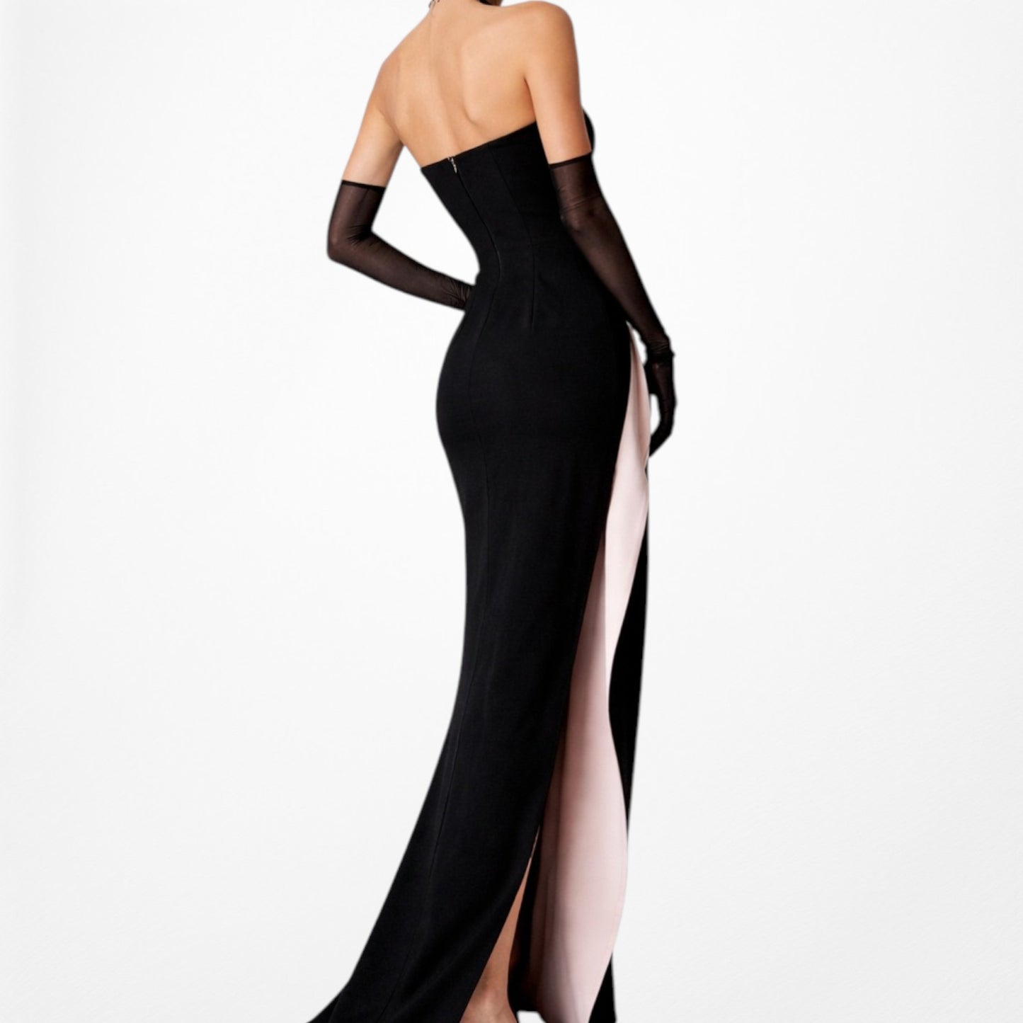 Vintage Y2K Black Strapless Ruffle Side Slit Bodycon Maxi Formal Dress Size M