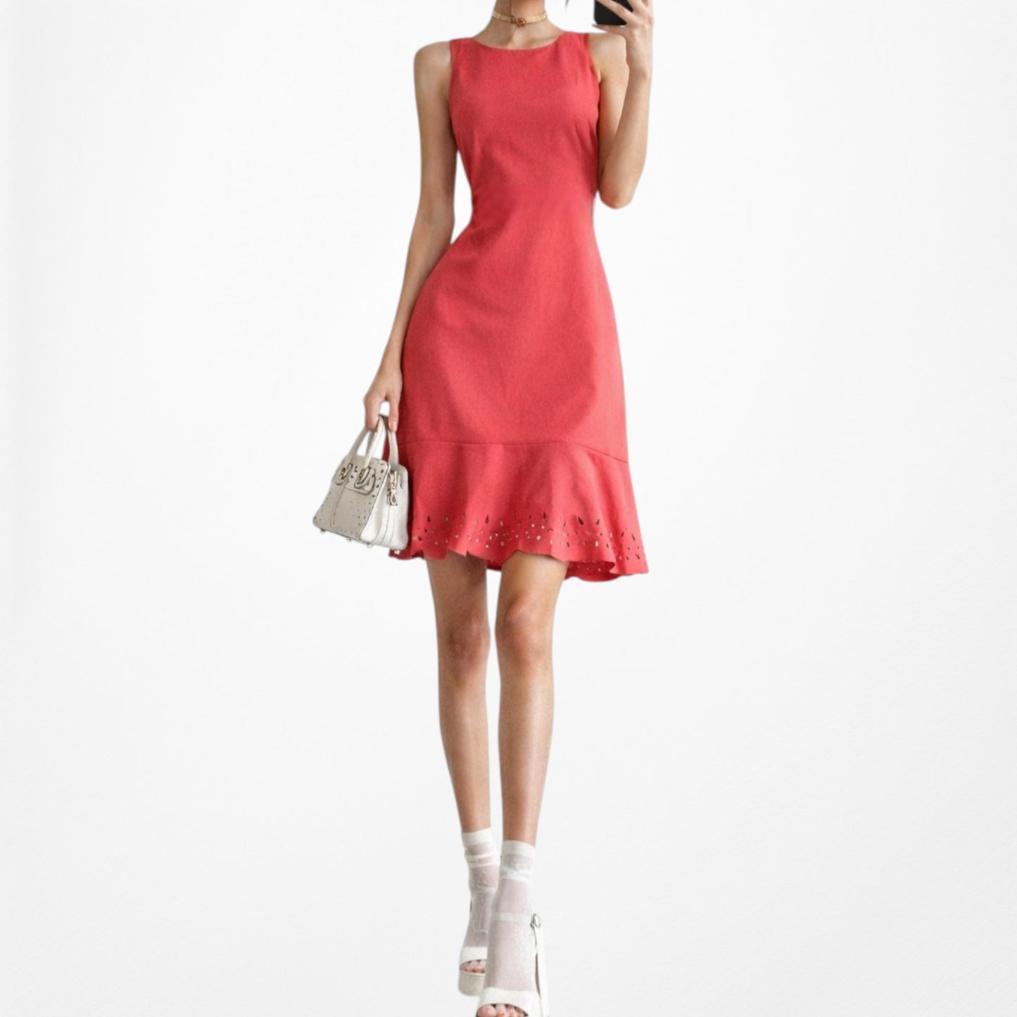Loft Pink Ruffle Cutout Hem Sleeveless Tunic Shift Knee Length Dress Size M