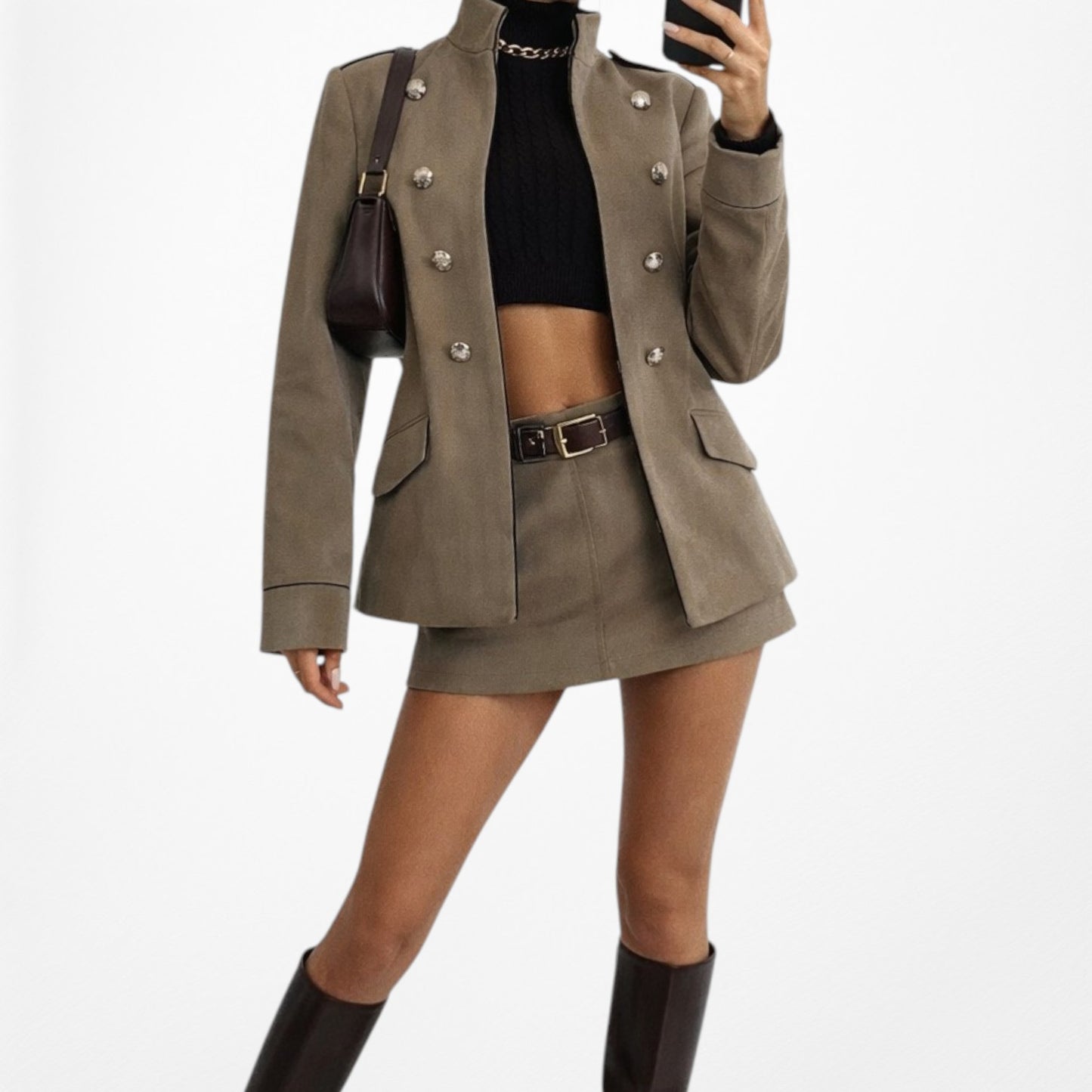 Mango Olive Green Button Front Military Style Shoulder Padded Jacket Size XS