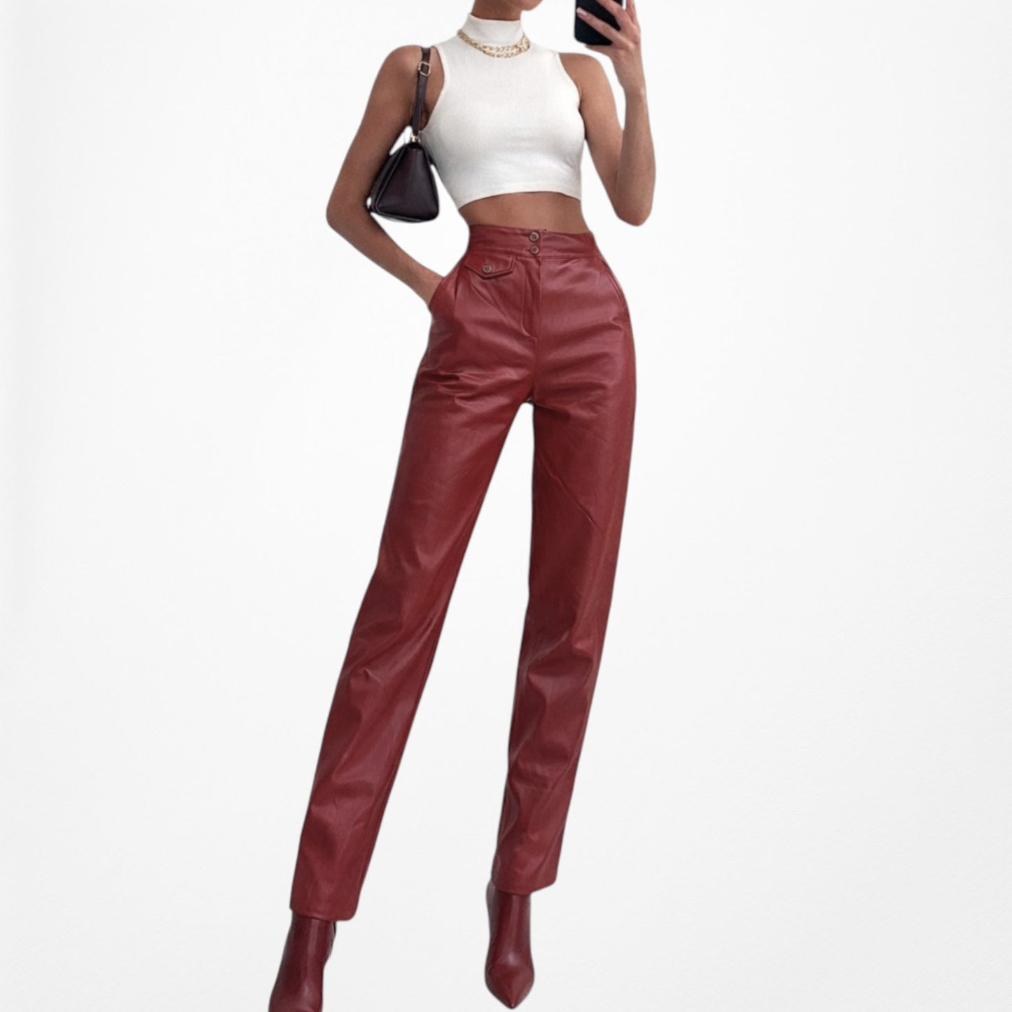 Vintage Y2K Red High Waisted Tapered Mom Style Faux Leather Pants Size XS/S