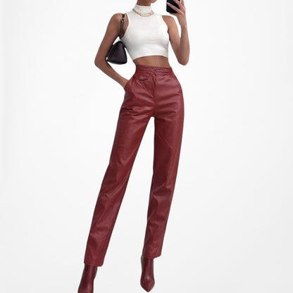 Vintage Y2K Red High Waisted Tapered Mom Style Faux Leather Pants Size XS/S